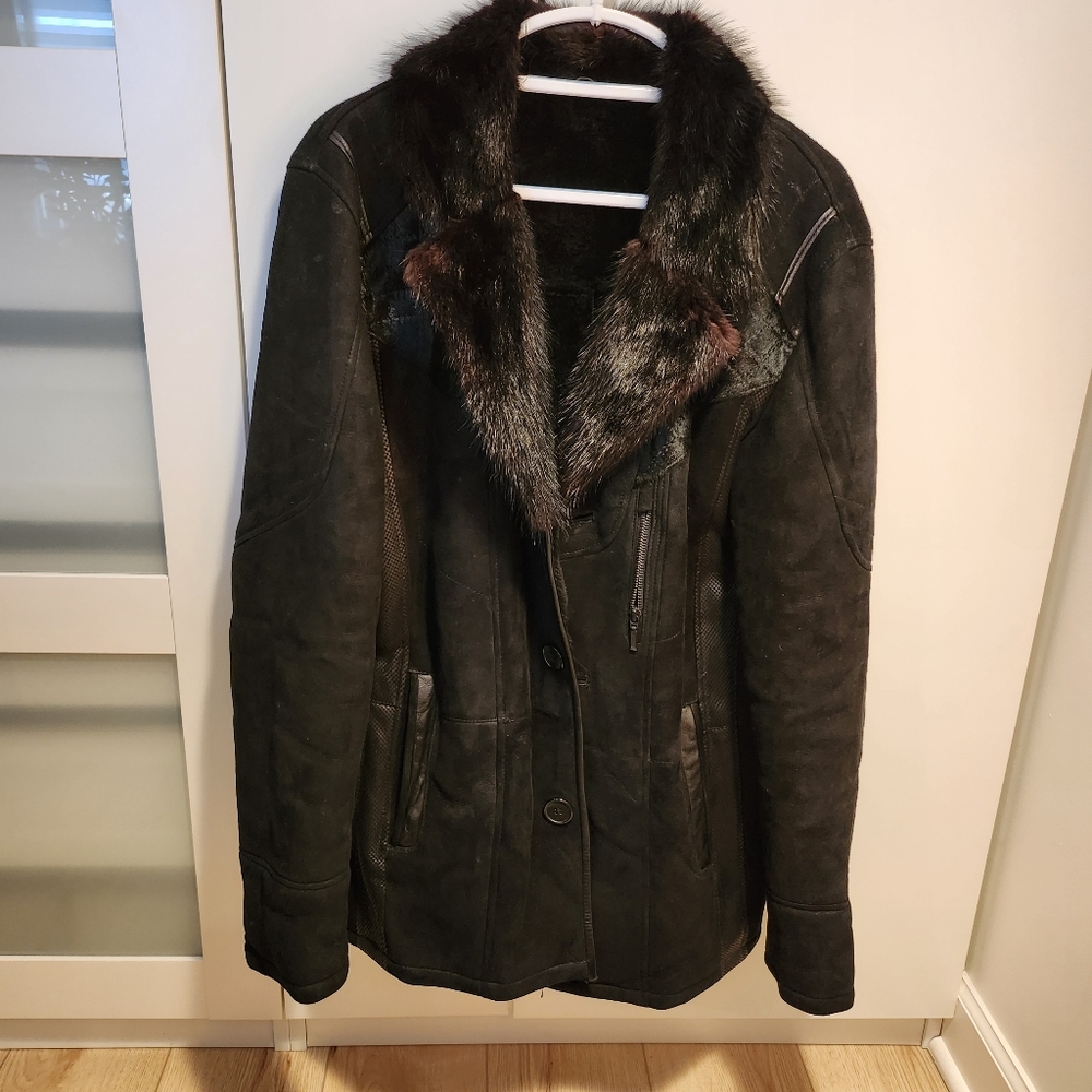 Men leather/ mink coat jacket